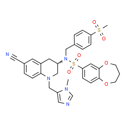 ChemSpider 2D Image | N-{6-Cyano-1-[(1-methyl-1H-imidazol-5-yl)methyl]-1,2,3,4-tetrahydro-3-quinolinyl}-N-[4-(methylsulfonyl)benzyl]-3,4-dihydro-2H-1,5-benzodioxepine-7-sulfonamide | C32H33N5O6S2