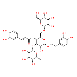 ChemSpider 2D Image | 2-(3,4-Dihydroxyphenyl)ethyl 6-deoxy-alpha-D-mannopyranosyl-(1->3)-[beta-L-glucopyranosyl-(1->6)]-4-O-[(2E)-3-(3,4-dihydroxyphenyl)-2-propenoyl]-beta-D-glucopyranoside | C35H46O20