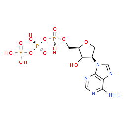 ChemSpider 2D Image | 2-(6-Amino-9H-purin-9-yl)-1,4-anhydro-2-deoxy-5-O-(hydroxy{[hydroxy(phosphonooxy)phosphoryl]oxy}phosphoryl)-D-arabinitol | C10H16N5O12P3
