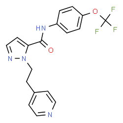 ChemSpider 2D Image | 1-[2-(4-Pyridinyl)ethyl]-N-[4-(trifluoromethoxy)phenyl]-1H-pyrazole-5-carboxamide | C18H15F3N4O2