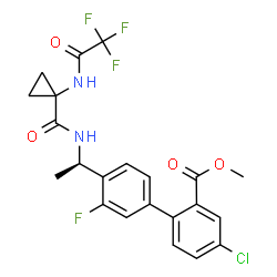 ChemSpider 2D Image | Methyl 4-chloro-3'-fluoro-4'-{(1R)-1-[({1-[(trifluoroacetyl)amino]cyclopropyl}carbonyl)amino]ethyl}-2-biphenylcarboxylate | C22H19ClF4N2O4