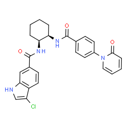 ChemSpider 2D Image | 3-Chloro-N-[(1S,2R)-2-{[4-(2-oxo-1(2H)-pyridinyl)benzoyl]amino}cyclohexyl]-1H-indole-6-carboxamide | C27H25ClN4O3