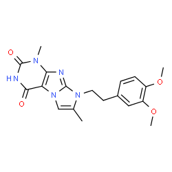 ChemSpider 2D Image | 8-[2-(3,4-Dimethoxyphenyl)ethyl]-1,7-dimethyl-1H-imidazo[2,1-f]purine-2,4(3H,8H)-dione | C19H21N5O4
