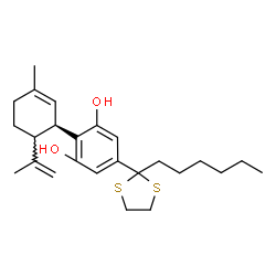 ChemSpider 2D Image | 5-(2-Hexyl-1,3-dithiolan-2-yl)-2-[(1R)-6-isopropenyl-3-methyl-2-cyclohexen-1-yl]-1,3-benzenediol | C25H36O2S2