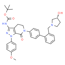 ChemSpider 2D Image | tert-butyl [6-(2'-{[(3R)-3-hydroxypyrrolidin-1-yl]methyl}biphenyl-4-yl)-1-(4-methoxyphenyl)-7-oxo-4,5,6,7-tetrahydro-1H-pyrazolo[3,4-c]pyridin-3-yl]carbamate | C35H39N5O5