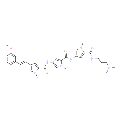 ChemSpider 2D Image | N-{5-[(5-{[3-(Dimethylamino)propyl]carbamoyl}-1-methyl-1H-pyrrol-3-yl)carbamoyl]-1-methyl-1H-pyrrol-3-yl}-4-[(E)-2-(3-methoxyphenyl)vinyl]-1-methyl-1H-pyrrole-2-carboxamide | C32H39N7O4