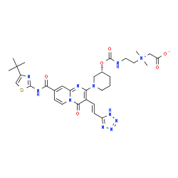 ChemSpider 2D Image | [{2-[({[(3R)-1-{8-[(4-tert-butyl-1,3-thiazol-2-yl)carbamoyl]-4-oxo-3-[(E)-2-(1H-tetrazol-5-yl)ethenyl]-4H-pyrido[1,2-a]pyrimidin-2-yl}piperidin-3-yl]oxy}carbonyl)amino]ethyl}(dimethyl)ammonio]acetate | C31H39N11O6S