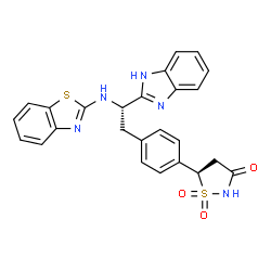 ChemSpider 2D Image | (5R)-5-{4-[(2S)-2-(1H-Benzimidazol-2-yl)-2-(1,3-benzothiazol-2-ylamino)ethyl]phenyl}-1,2-thiazolidin-3-one 1,1-dioxide | C25H21N5O3S2