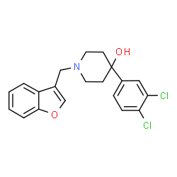 ChemSpider 2D Image | 1-(1-Benzofuran-3-ylmethyl)-4-(3,4-dichlorophenyl)-4-piperidinol | C20H19Cl2NO2