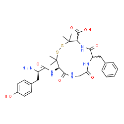 ChemSpider 2D Image | (13R)-7-benzyl-3,3,14,14-tetramethyl-6,9,12-trioxo-13-(D-tyrosylamino)-1,2-dithia-5,8,11-triazacyclotetradecane-4-carboxylic acid | C30H39N5O7S2