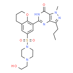 ChemSpider 2D Image | 5-(6-{[4-(2-Hydroxyethyl)-1-piperazinyl]sulfonyl}-3,4-dihydro-2H-chromen-8-yl)-1-methyl-3-propyl-1,4-dihydro-7H-pyrazolo[4,3-d]pyrimidin-7-one | C24H32N6O5S