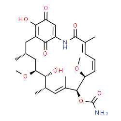 ChemSpider 2D Image | (4E,6Z,8S,9S,10E,12S,13R,14S,16R)-13,19-Dihydroxy-8,14-dimethoxy-4,10,12,16-tetramethyl-3,20,22-trioxo-2-azabicyclo[16.3.1]docosa-1(21),4,6,10,18-pentaen-9-yl carbamate | C28H38N2O9