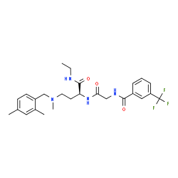 ChemSpider 2D Image | N-(2-{[(2S)-4-[(2,4-Dimethylbenzyl)(methyl)amino]-1-(ethylamino)-1-oxo-2-butanyl]amino}-2-oxoethyl)-3-(trifluoromethyl)benzamide | C26H33F3N4O3