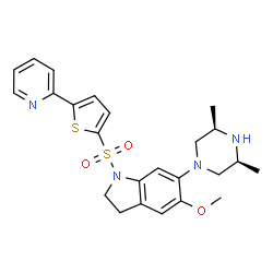 ChemSpider 2D Image | 6-[(3R,5S)-3,5-Dimethyl-1-piperazinyl]-5-methoxy-1-{[5-(2-pyridinyl)-2-thienyl]sulfonyl}indoline | C24H28N4O3S2