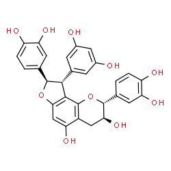ChemSpider 2D Image | (2R,3S,8R,9R)-2,8-Bis(3,4-dihydroxyphenyl)-9-(3,5-dihydroxyphenyl)-3,4,8,9-tetrahydro-2H-furo[2,3-h]chromene-3,5-diol | C29H24O10