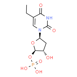 ChemSpider 2D Image | (2R,3S,5R)-5-(5-Ethyl-2,4-dioxo-3,4-dihydro-1(2H)-pyrimidinyl)-3-hydroxytetrahydro-2-furanyl dihydrogen phosphate | C10H15N2O8P