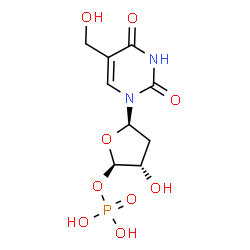 ChemSpider 2D Image | (2R,3S,5R)-3-Hydroxy-5-[5-(hydroxymethyl)-2,4-dioxo-3,4-dihydro-1(2H)-pyrimidinyl]tetrahydro-2-furanyl dihydrogen phosphate | C9H13N2O9P