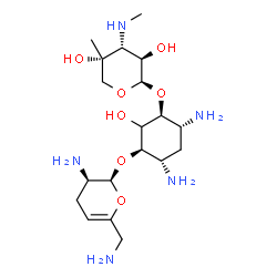 ChemSpider 2D Image | (1S,3R,4S,6R)-4,6-Diamino-3-{[(2S,3R)-3-amino-6-(aminomethyl)-3,4-dihydro-2H-pyran-2-yl]oxy}-2-hydroxycyclohexyl 3-deoxy-4-C-methyl-3-(methylamino)-beta-L-arabinopyranoside | C19H37N5O7