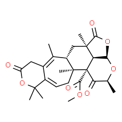 ChemSpider 2D Image | methyl (2S,3aR,5aR,6aS,13aS,13bS,13cR)-2,5a,7,11,11,13a-hexamethyl-1,5,9-trioxo-1,2,3a,5a,6,6a,8,9,11,13,13a,13c-dodecahydrofuro[4,3,2-ij]pyrano[4',3':4,5]cyclohepta[1,2-f]isochromene-13b(5H)-carboxylate | C26H32O8