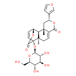 ChemSpider 2D Image | (1R,2S,3S,5R,11R,12R)-5-(3-Furyl)-3,11-dimethyl-7,13-dioxo-6,14-dioxatetracyclo[10.2.2.0~2,11~.0~3,8~]hexadeca-8,15-dien-12-yl beta-D-glucopyranoside | C26H30O11