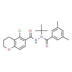 ChemSpider 2D Image | 5-Chloro-N'-(3,5-dimethylbenzoyl)-N'-(2-methyl-2-propanyl)-6-chromanecarbohydrazide | C23H27ClN2O3