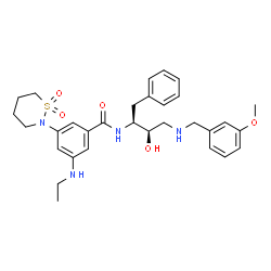 ChemSpider 2D Image | 3-(1,1-Dioxido-1,2-thiazinan-2-yl)-5-(ethylamino)-N-{(2S,3R)-3-hydroxy-4-[(3-methoxybenzyl)amino]-1-phenyl-2-butanyl}benzamide | C31H40N4O5S