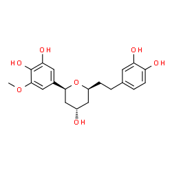 ChemSpider 2D Image | 5-{(2S,4S,6S)-6-[2-(3,4-Dihydroxyphenyl)ethyl]-4-hydroxytetrahydro-2H-pyran-2-yl}-3-methoxy-1,2-benzenediol | C20H24O7