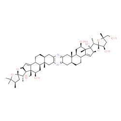 ChemSpider 2D Image | (1'S,2S,2'S,3R,3a'S,4''R,4b'R,5S,6a'S,9a'S,9b'S,11'R,11a'R,11b'S,12'S,14a'S,15b'R,17a'S,20a'S,20b'S,22'R,22a'R,22b'R)-5,22a'-Bis(hydroxymethyl)-1',4'',5,5'',5'',9a',11a',12',20a'-nonamethyl-1',3a',4,4
'',4b',5,5',5'',6',6a',7',9',9a',9b',10',11',11a',14a',15b',16',17',17a',18',20',20a',20b',21',22',22a',22b'-triacontahydro-3H,3''H-dispiro[furan-2,13'-bisfuro[3'',2'':3',4']cyclopenta[1',2':5,6]napht
ho[1,2-b:1',2'-i]phenazine-2',2''-furan]-3,1 | C55H78N2O10