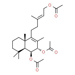 ChemSpider 2D Image | (1S,2S,4aS,8aS)-4-[(3E)-5-Acetoxy-3-methyl-3-penten-1-yl]-3,4a,8,8-tetramethyl-1,2,4a,5,6,7,8,8a-octahydronaphthalene-1,2-diyl diacetate | C26H40O6