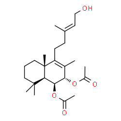 ChemSpider 2D Image | (1S,2S,4aS,8aS)-4-[(3E)-5-Hydroxy-3-methyl-3-penten-1-yl]-3,4a,8,8-tetramethyl-1,2,4a,5,6,7,8,8a-octahydronaphthalene-1,2-diyl diacetate | C24H38O5