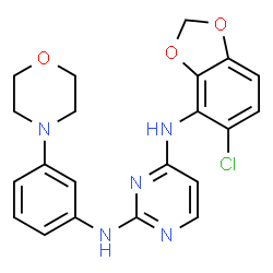 ChemSpider 2D Image | N'-(5-CHLORO-1,3-BENZODIOXOL-4-YL)-N-(3-MORPHOLIN-4-YLPHENYL)PYRIMIDINE-2,4-DIAMINE | C21H20ClN5O3
