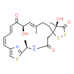 ChemSpider 2D Image | (2'R,3R,4R,9'E,11'R,13'E,15'Z)-4,11'-Dihydroxy-2',4,9'-trimethyl-4'H,5H,12'H-spiro[1,2-dithiolane-3,6'-[19]thia[3,20]diazabicyclo[15.2.1]icosa[1(20),9,13,15,17]pentaene]-4',5,12'-trione | C22H26N2O5S3