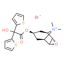 ChemSpider 2D Image | (1R,2R,4S,5R,7S)-7-[2-Hydroxy(di-2-thienyl)acetoxy]-9,9-dimethyl-3-oxa-9-azoniatricyclo[3.3.1.0~2,4~]nonane bromide | C19H22BrNO4S2