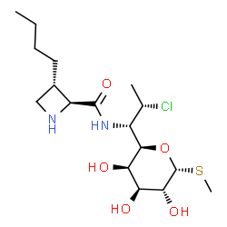 ChemSpider 2D Image | Methyl (5R)-5-[(1S,2S)-1-({[(2S,3S)-3-butyl-2-azetidinyl]carbonyl}amino)-2-chloropropyl]-1-thio-beta-L-arabinopyranoside | C17H31ClN2O5S