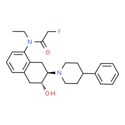 ChemSpider 2D Image | N-Ethyl-2-fluoro-N-[(6R,7R)-6-hydroxy-7-(4-phenyl-1-piperidinyl)-5,6,7,8-tetrahydro-1-naphthalenyl]acetamide | C25H31FN2O2