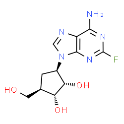 ChemSpider 2D Image | (1R,2S,3R,5R)-3-(6-Amino-2-fluoro-9H-purin-9-yl)-5-(hydroxymethyl)-1,2-cyclopentanediol | C11H14FN5O3