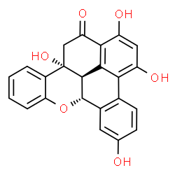 ChemSpider 2D Image | (7bR,12bR,14cS)-1,3,6,12b-Tetrahydroxy-7b,12b,13,14c-tetrahydro-14H-benzo[c]naphtho[2,1,8-mna]xanthen-14-one | C23H16O6