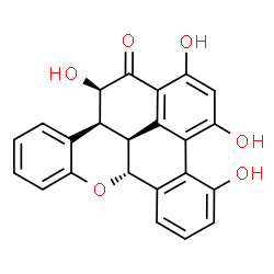 ChemSpider 2D Image | (7bR,12bS,13R,14cS)-1,3,4,13-Tetrahydroxy-7b,12b,13,14c-tetrahydro-14H-benzo[c]naphtho[2,1,8-mna]xanthen-14-one | C23H16O6
