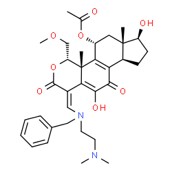 ChemSpider 2D Image | (1E,4S,4aR,5R,6aS,7S,9aR)-1-({Benzyl[2-(dimethylamino)ethyl]amino}methylene)-7,11-dihydroxy-4-(methoxymethyl)-4a,6a-dimethyl-2,10-dioxo-1,2,4,4a,5,6,6a,7,8,9,9a,10-dodecahydroindeno[4,5-h]isochromen-5
-yl acetate | C34H44N2O8
