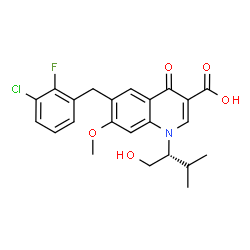 ChemSpider 2D Image | 6-(3-Chloro-2-fluorobenzyl)-1-[(2R)-1-hydroxy-3-methyl-2-butanyl]-7-methoxy-4-oxo-1,4-dihydro-3-quinolinecarboxylic acid | C23H23ClFNO5