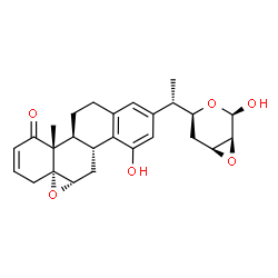 ChemSpider 2D Image | (5S)-2,3-Anhydro-4-deoxy-5-{(1S)-1-[(4aR,5aS,6aR,12aS,12bR)-7-hydroxy-12b-methyl-1-oxo-1,5a,6,6a,11,12,12a,12b-octahydro-4H-chryseno[6,6a-b]oxiren-9-yl]ethyl}-alpha-L-erythro-pentopyranose | C26H30O6