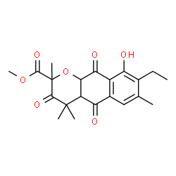 ChemSpider 2D Image | Methyl 8-ethyl-9-hydroxy-2,4,4,7-tetramethyl-3,5,10-trioxo-3,4,4a,5,10,10a-hexahydro-2H-benzo[g]chromene-2-carboxylate | C21H24O7