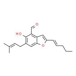 ChemSpider 2D Image | 5-Hydroxy-6-(3-methyl-2-buten-1-yl)-2-(1E)-1-penten-1-yl-4-benzofurancarboxaldehyde | C19H22O3