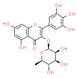 ChemSpider 2D Image | 5,7-Dihydroxy-4-oxo-2-(3,4,5-trihydroxyphenyl)-4H-chromen-3-yl 6-deoxy-beta-D-mannopyranoside | C21H20O12
