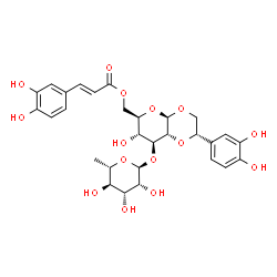 ChemSpider 2D Image | [(2S,4aR,6R,7R,8S,8aR)-2-(3,4-Dihydroxyphenyl)-7-hydroxy-8-{[(2S,3R,4R,5R,6S)-3,4,5-trihydroxy-6-methyltetrahydro-2H-pyran-2-yl]oxy}hexahydro-4aH-pyrano[2,3-b][1,4]dioxin-6-yl]methyl (2E)-3-(3,4-dihyd
roxyphenyl)acrylate | C29H34O15