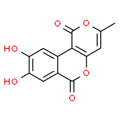 ChemSpider 2D Image | 8,9-Dihydroxy-3-methyl-1H,6H-pyrano[4,3-c]isochromene-1,6-dione | C13H8O6