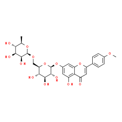 ChemSpider 2D Image | 5-Hydroxy-2-(4-methoxyphenyl)-4-oxo-4H-chromen-7-yl 6-O-(6-deoxy-beta-D-mannopyranosyl)-beta-D-glucopyranoside | C28H32O14