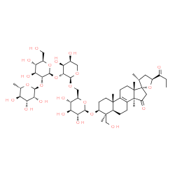 ChemSpider 2D Image | (3S,3'R,4S,5R,5'S,10S,13S,14S,17S)-3-{[(2R,3R,4S,5S,6R)-6-({[(2S,3R,4S,5S)-3-{[(2S,3R,4S,5S,6R)-4,5-Dihydroxy-6-(hydroxymethyl)-3-{[(2S,3R,4R,5R,6S)-3,4,5-trihydroxy-6-methyltetrahydro-2H-pyran-2-yl]o
xy}tetrahydro-2H-pyran-2-yl]oxy}-4,5-dihydroxytetrahydro-2H-pyran-2-yl]oxy}methyl)-3,4,5-trihydroxytetrahydro-2H-pyran-2-yl]oxy}-4-(hydroxymethyl)-3',4,10,13,14-pentamethyl-5'-propionyl-1,2,3,4,4',5,5
',6,7,10,11,12,13,14-tetradecahydro-3'H-spir | C52H82O23