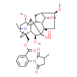 ChemSpider 2D Image | [(1alpha,6beta,14alpha,16beta)-20-Ethyl-7,8,14-trihydroxy-1,6,16-trimethoxyaconitan-4-yl]methyl 2-(3-methyl-2,5-dioxo-1-pyrrolidinyl)benzoate | C36H48N2O10