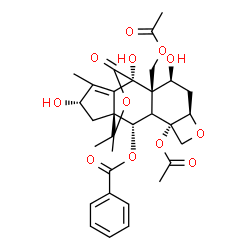 ChemSpider 2D Image | (1S,2S,4S,7R,9S,10R,11S,14S)-4-Acetoxy-10-(acetoxymethyl)-9,11,14-trihydroxy-13,16,16-trimethyl-18-oxo-6,17-dioxapentacyclo[9.4.3.0~1,12~.0~3,10~.0~4,7~]octadec-12-en-2-yl benzoate | C31H36O12